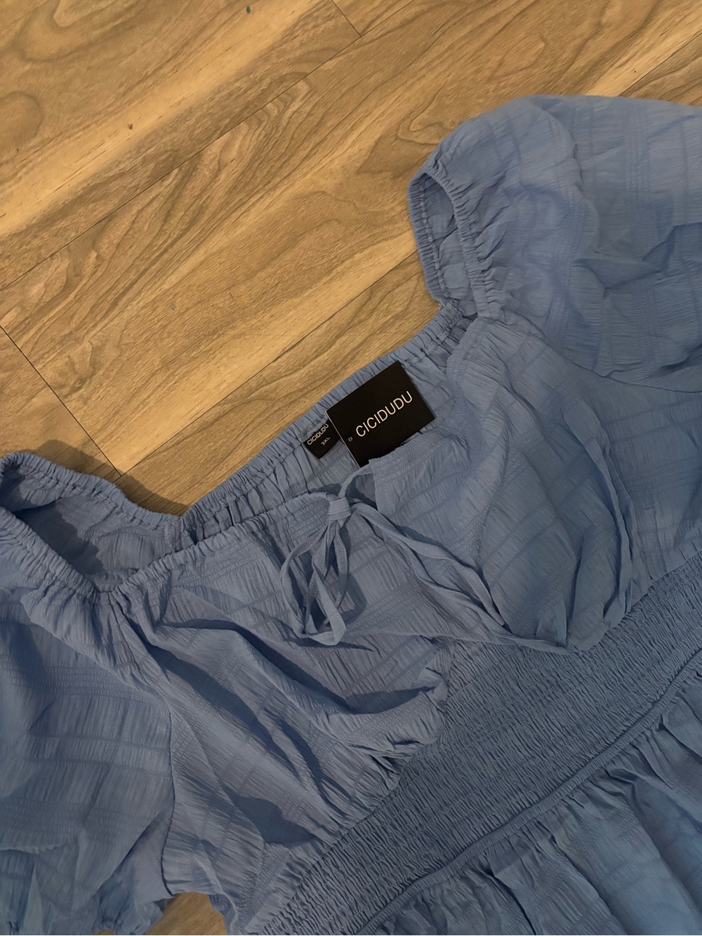 Blue Puff-Sleeve Smocked Waist Dress - Picture 4 of 4